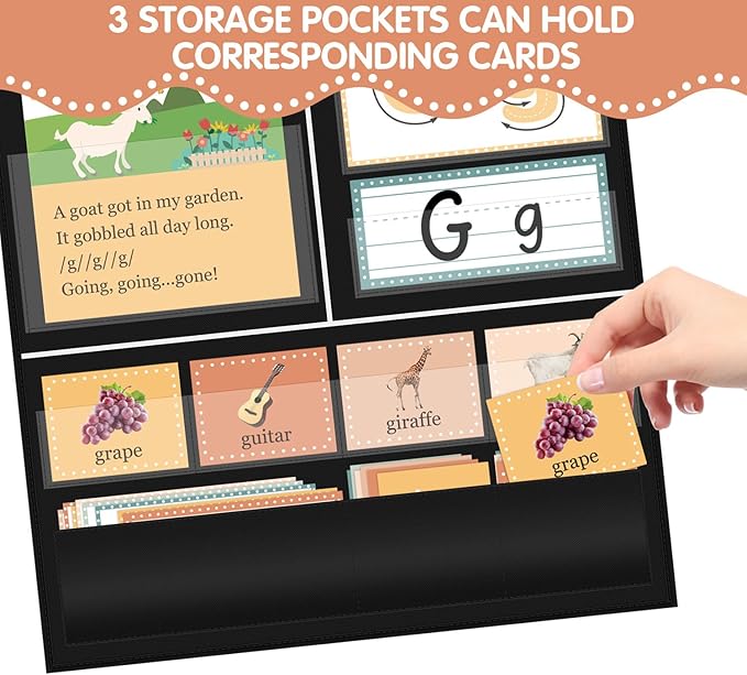 All About Letters Pocket Chart with ABC Flash Cards, 34" X 27", Letter of The Day/Week Daypocket Chart, Letter Tracing Learning Educational Wall Chart Preschool Classroom Homes, Black
