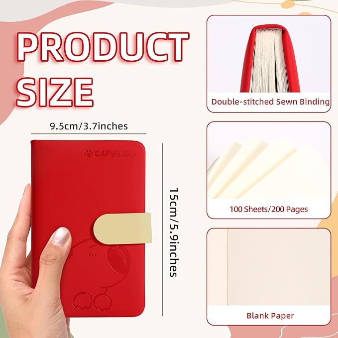 BOBO RABBIT Blank Journal Small Pocket Leather Notebook No Lines for Drawing Plain Sketch Book Cute Cartoon Capybara Unlined Journal for Travel Work School, 200 Pages, 3.7"X5.9"