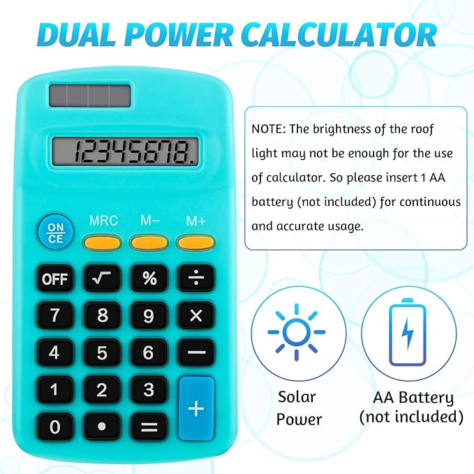 Weewooday 36 Pieces Small Basic Calculator 8 Digit Solar Battery Dual Power Mini Pocket Calculator for Kids Students Classroom Desktop Home Office, 6 Colors