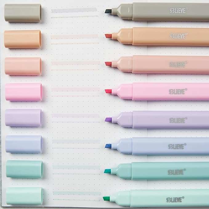 BLIEVE Aesthetic Cute Highlighters No Bleed Through, Dual Tip Chisel & Fine Point, Pastel Colors For Bible & Journaling