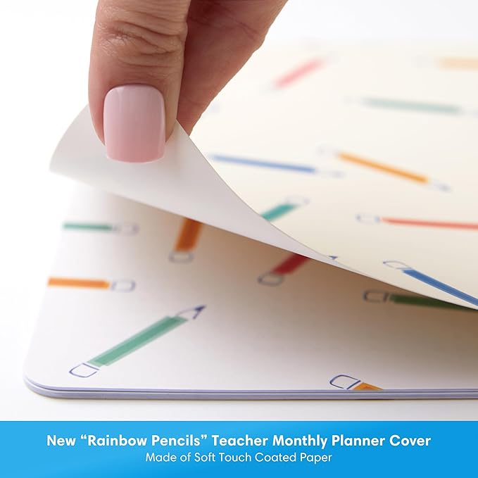 Blue Sky 2026-2027 Monthly Academic Year Teacher Planner Calendar, July 2026 - June 2027, 8.5" x 11", Coated Paper Cover, Stapled Binding, Rainbow Pencils