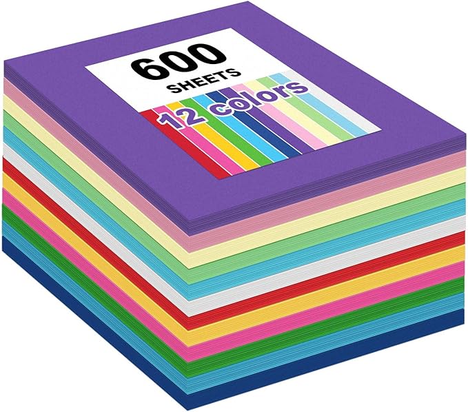 600 Sheets Colored Construction Paper for Art Craft Drawing 12"x 17.3", 80gsm Colored Craft Paper Medium Weight for Arts Party Decoration