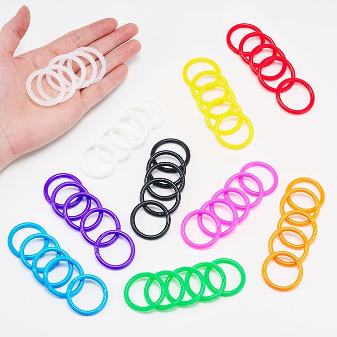 50Pcs Loose Leaf Binder Rings Colorful Book Plastics Notebook Paper Ring for Flash Cards Keychain Key Ring for Books Index Cards Students Teachers Workers School Office,10Colors,1.1inch