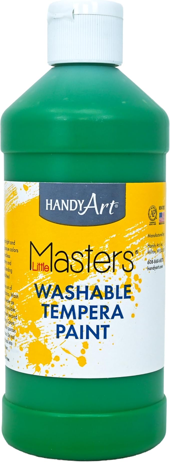 Handy Art Little Masters Washable Tempera Paint, Green, 16 oz Bottle, Bright & Mixable, High Opacity, Washable Colors for Classroom, Students, Kids, Young Artists, Safe & Non-Toxic, Made in USA