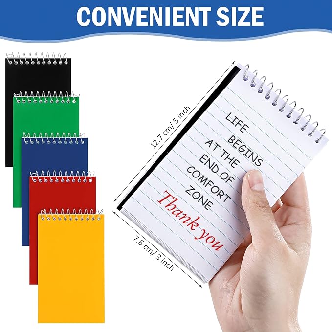 Teling 50 Pcs Spiral Memo Pads Bulk, 3x5 Inch Small Note Pads, Pocket Notebooks with 75 Sheets College Ruled Lined Paper, Top Bound Mini Spiral Notepad for Back to School Gifts Office Home Supplies