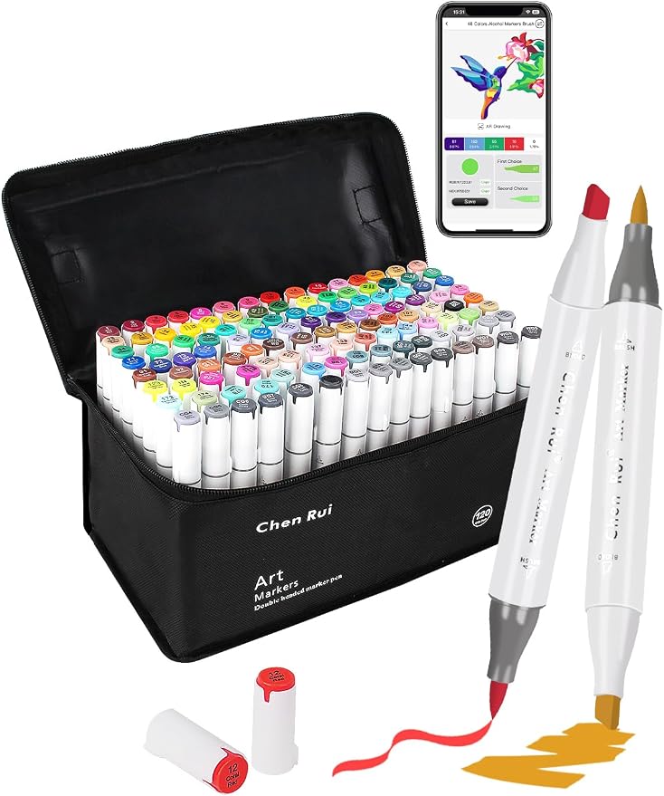 120 Colors Alcohol Markers Brush and Chisel Tip with APP Chen Rui Markers
