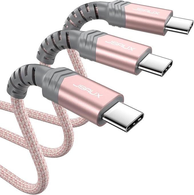 JSAUX 3-Pack USB C to USB C Cable 100W [10ft/6.6ft/3.3ft] Compatible with iPhone 17 Air 16 15 Pro Max Samsung Galaxy S25 S24 CarPlay iPad Pro, Type C to C Charger Cable Fast Charging - Pink