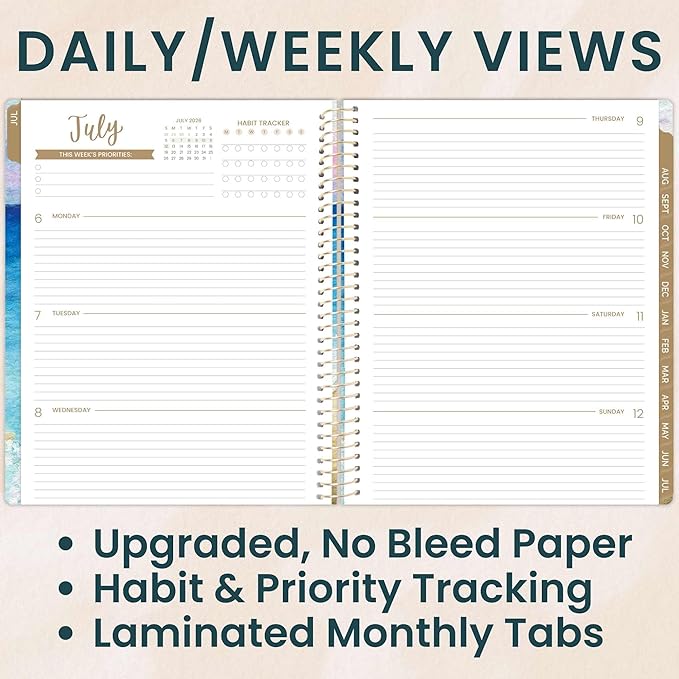 bloom daily planners 2026-2027 Planner (8.5” x 11") 13 Month Academic Year Organizer (July 2026 - July 2027) - Weekly & Monthly Agenda Book with Stickers & Tabs - Coastal Calm