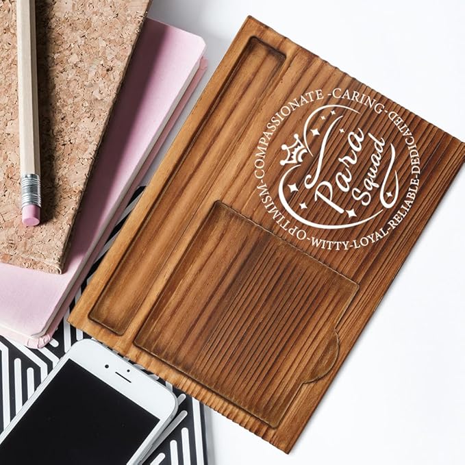 THRXOBN Desk Organizer for Paraprofessionals & Support Staff - Natural Wood with Slots for Notes, Pens, and Small Office Supplies – Practical & Stylish Workspace Solution,WSH16