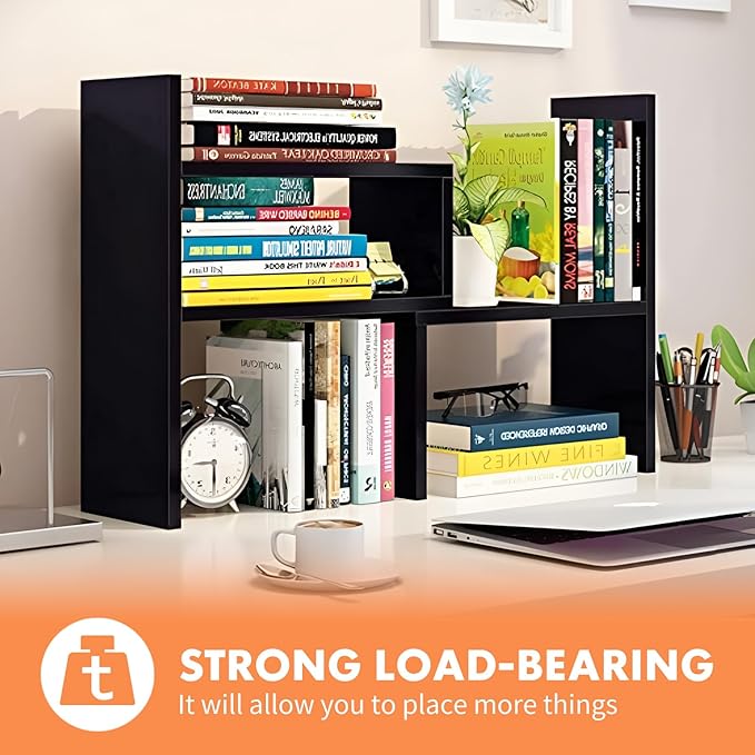 ShellKingdom Desk Shelf Organizer, Desktop Shelves, Adjustable Desktop Corner Shelf, Bookshelf Storage Rack and Cubicle Decor for Desk, Tabletop, School, Office, Dorm Desk Organizer - Black