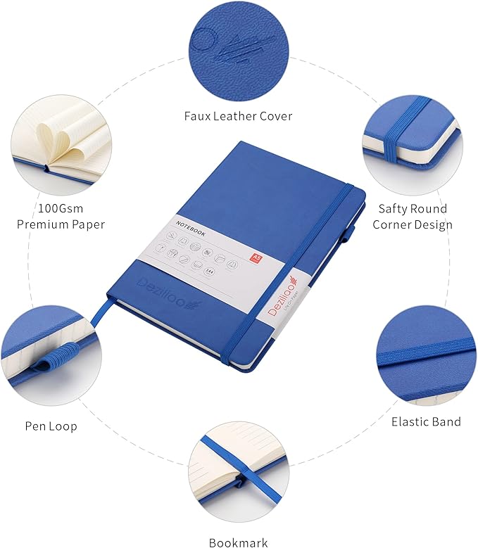 Lined Journal Notebooks with Pen Loop, Hardcover Notebook Journal for Work, 100Gsm Premium Thick Paper with Inner Pocket, Medium 5.7"x8.4", （Blue, Ruled）