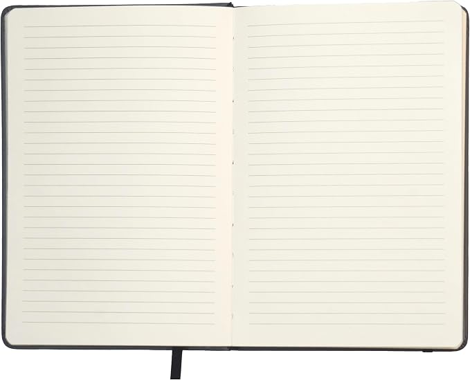 EVERLINEA 5.6” x 8.3” Embossed Quill A5 Hardcover Notebook, 240 Lined Pages, Black Graphite