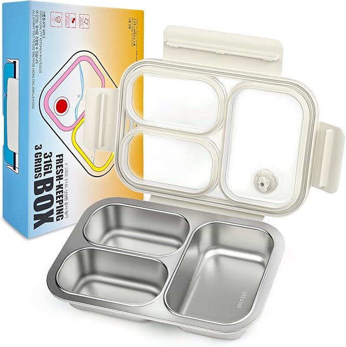 Premium 25oz SUS316L Stainless Steel Lunch Box Bento Box - Reusable Metal Snack Containers with Lids for Kids & Adults - Daycare/School/Work/Travel - Superior Corrosion-resistant (Beige)