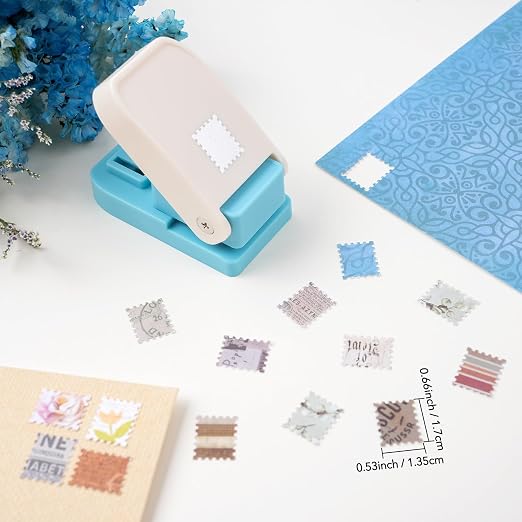 2 Pcs Stamp Punch, Rectangular Postage Stamps Punch, 1x0.8inch & Mini 0.66x0.53inch Stamp Puncher, Craft Lever Cutter Hole Stamps Paper Punches for Crafting Journaling DIY Scrapbooking Card Making