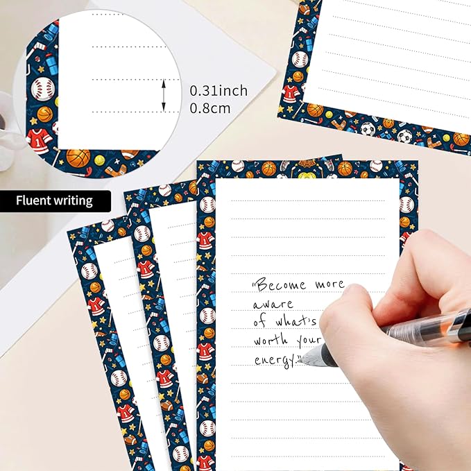 2 Pack Lined Sticky Notes 4x6 in, Cute Self-Stick Notepads with Lines, Large Memo Pads Strong Adhesive for Office, Home Funny Sport Design