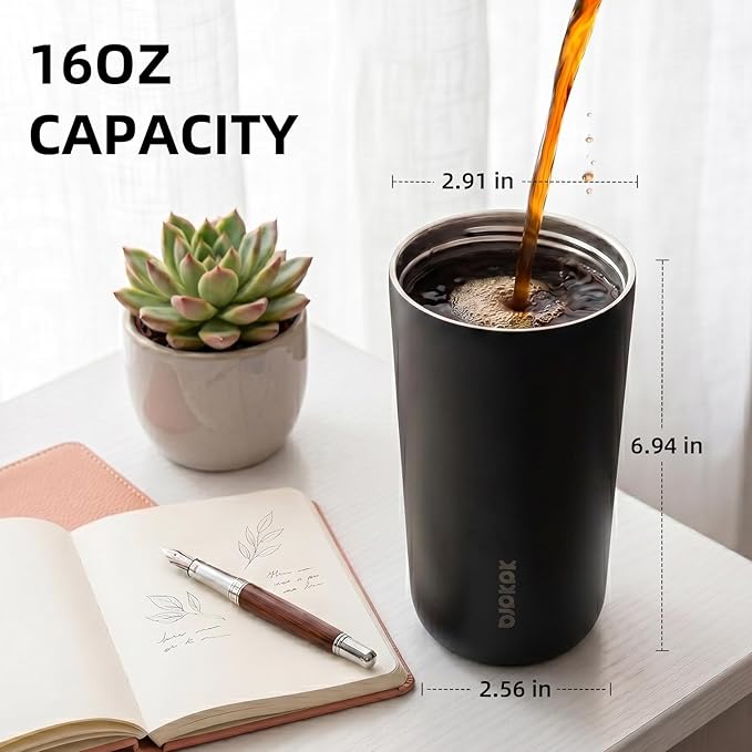 BJPKPK 3 Pack 16oz Travel Coffee Mugs, Insulated Stainless Steel Tumblers with Leak-Proof Lids, BPA Free, Dishwasher Safe Bulk Tumbler Set for Gifts & Daily Use,Black
