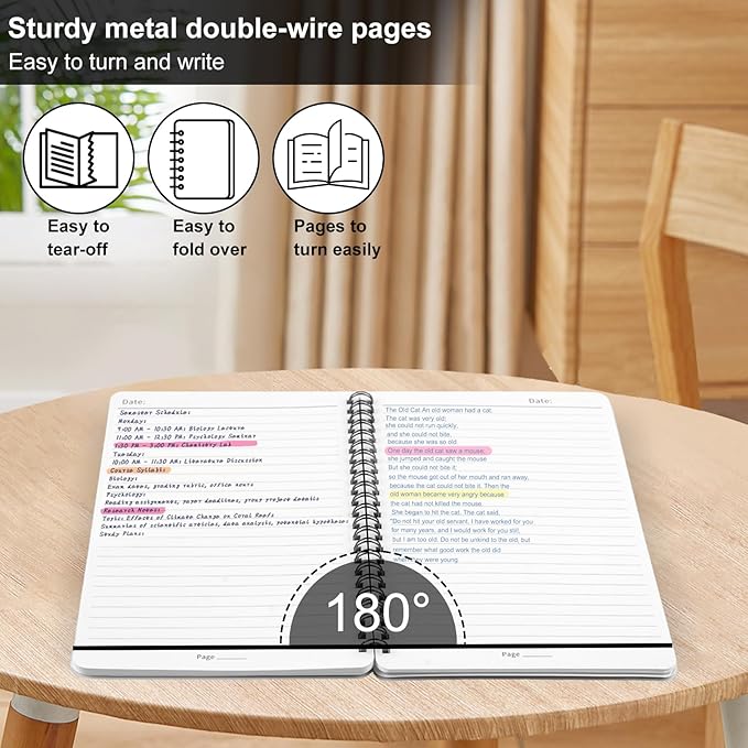 Utron Spiral Notebook For Women & Men, 2PCS Spiral Journal Notebooks, 5.9 x 8.3” College Ruled Notebook For Work Notes, Journal Writing, And Daily Life Entries (Black)