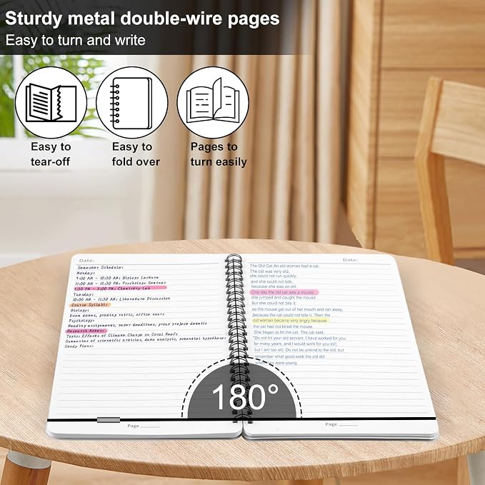 Utron Spiral Notebook For Women & Men, 2PCS Spiral Journal Notebooks, 5.9 x 8.3” College Ruled Notebook For Work Notes, Journal Writing, And Daily Life Entries (Black) (Pack of 3)