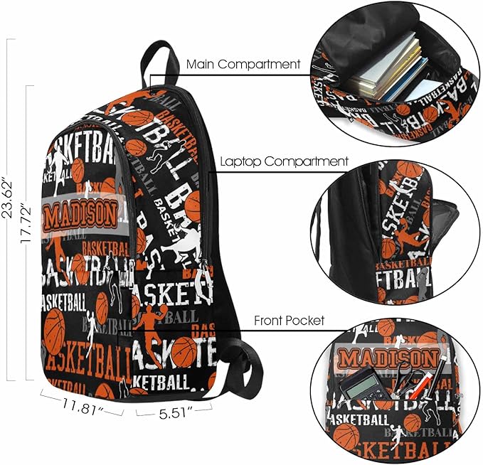 M YESCUSTOM Custom Name Backpack for Boys, Personalized School Boys Bookbag Basketball Backpack Elementary School Bags for Kids Travel Laptop Casual Daypacks