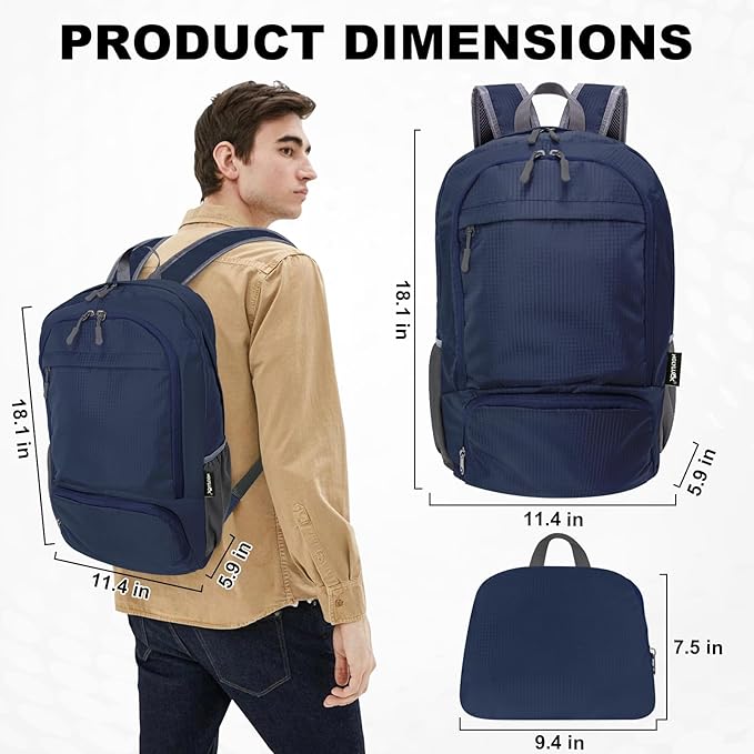 HOLYLUCK 20L lightweight packable Hiking Daypack Foldable Backpack for Men Women Small Travel Outdoor Foldable Shoulder Bag-dark blue