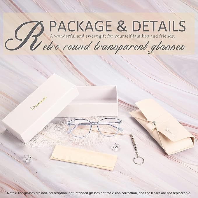 FONHCOO Stylish Blue Light Glasses Women Men Eyeglasses, TR90 Fashion Round Transparent Eye Glasses (Blue)