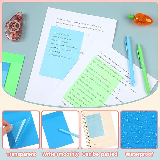 Yinder 4 x 6 Inch Transparent Sticky Notes Translucent Sticky Notes Waterproof Clear Self Memo Pad See Through Bible Journaling Accessories Office School Supplies(8 Pcs,Bright)