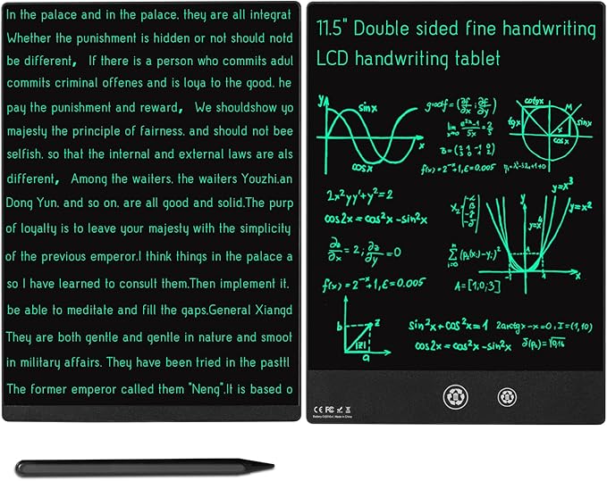 LCD Writing Tablet 2 Sides Screen Erasable Reusable 11.5inch and 10.5inch Electronic Drawing Pads Portable Scratchpad for Kids Adults Home Office (Black)