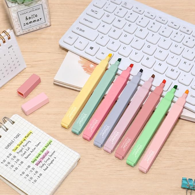 Piochoo Highlighters,8Pcs,Pastel Chisel Tip Bible Highlighter No Bleed | Highlighters Assorted Colors,Soft Tip,Fast Dry,for Highlighting,Underlining Bible Journaling,Back to School Supplies