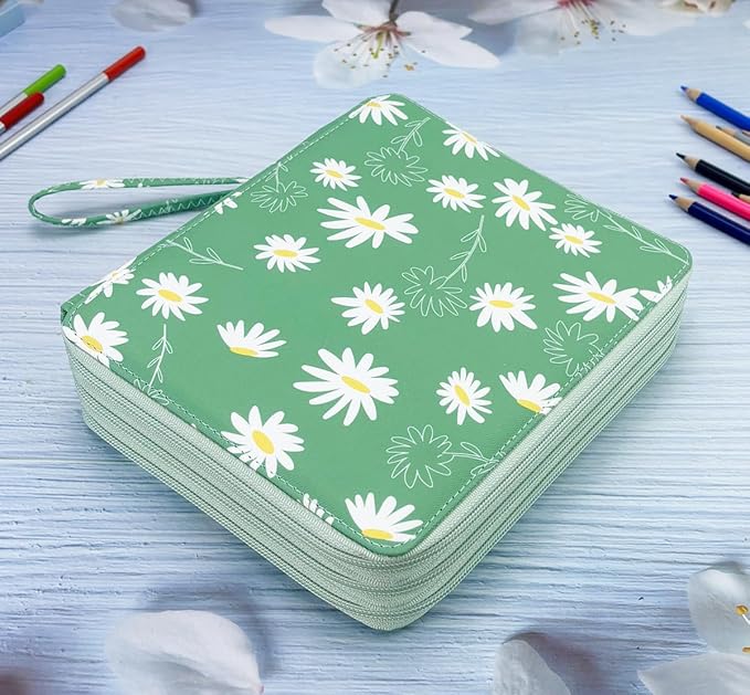 YOUNGCOL 120 Slots Colored Pencil Case Color Pencil Organizer Storage Large Capacity Pencil Case (Green + Sunflower)