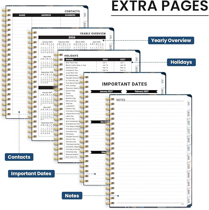 Planner 2026-2027, Hardcover Monthly and Weekly Academic Planner July 2026 - June 2027, Teacher and Student Calendar Agenda Book with Tabs, A5 (6.3" x 8.5"), Ideal for School and Office, Galactic Spiral