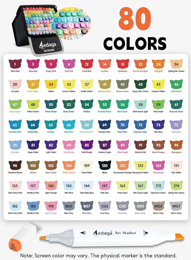 YHC 80 Colors Alcohol Markers with Free APP, Alcohol-Based Dual Chisel and Fine Tips Markers with Kickstand Case for Adult Coloring, Drawing, Painting and Sketching, Great Gift Idea for Artists