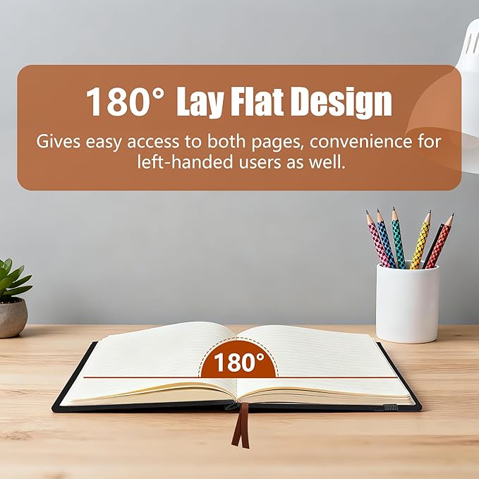 Lined Journal Notebook, A5, 192 Pages 100 GSM Thick Paper, Hardcover Leather College Ruled Journal for Writing, Men Women, Journaling, Daily, Work, Office, Home School Business(Black)