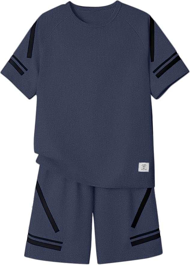 Cakaner Tween Boys Clothes Summer Simple Print T-Shirt And Shorts Set 2 Pieces Teen Trendy Outfits Size 7-14 Year