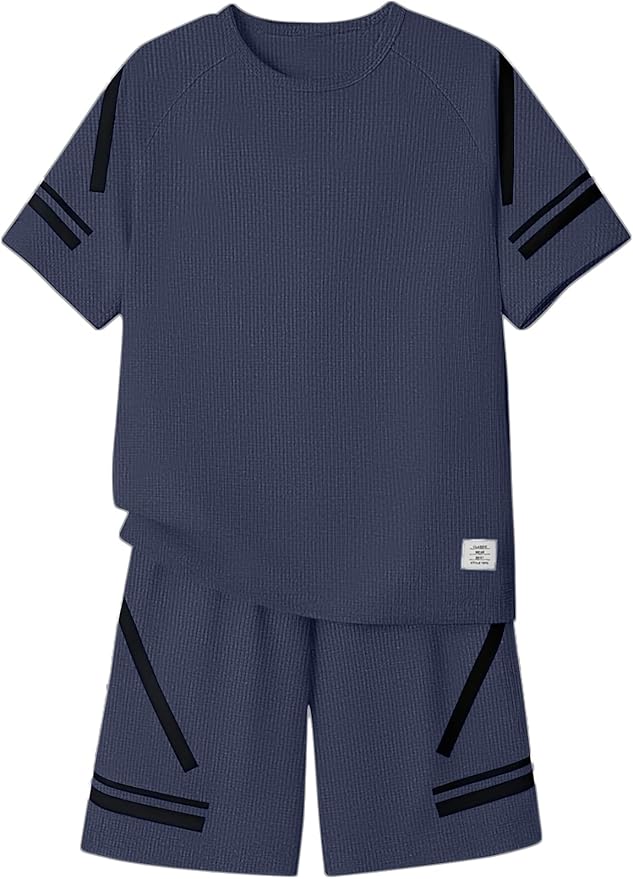 Cakaner Tween Boys Clothes Summer Simple Print T-Shirt And Shorts Set 2 Pieces Teen Trendy Outfits Size 7-14 Year