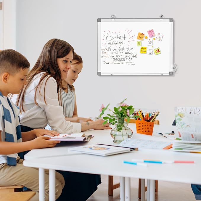 Dry Erase Board White Board, 16'' x 12'' Double-Sided Magnetic Whiteboard for Wall, Hanging Mounted Whiteboard Silver Aluminium Frame for Home, School, Office, Kitchen