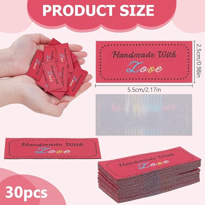 30 Pcs Handmade Love Iron on Labels Personalized Labels for Clothes Crafts 2.2'' *1''