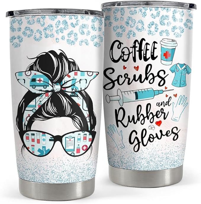 SANDJEST Nurse Tumbler 20oz Stainless Steel Insulated Coffee Travel Mug Cup for Nurses Nursing Student Female Friends Nurse Gift for Nurses Week Birthday Christmas Graduation