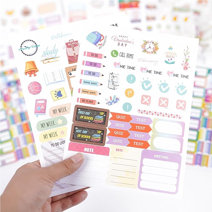 Student Planner Stickers Pack, 24 Sheets of School Planner Stickers, Set of 1,700+ Stickers for Your College Academic Planner, Journal or Calendar