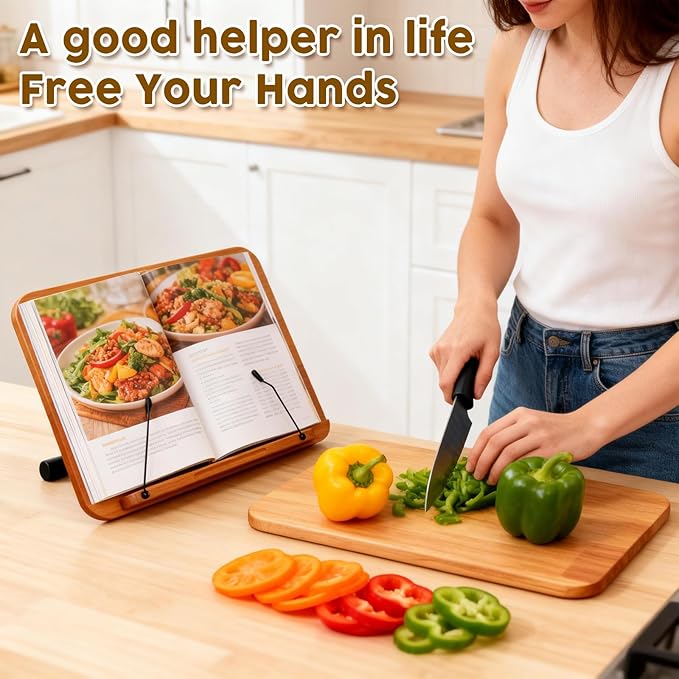 2 in 1 Dual-use Music Stand & Desktop Book Stand, Adjustable Height 16.5"-51", 100% Solid Wood Laptop Floor Stand Book Holder with Elastic Page Clips for Cookbooks, Sheet Music (Brown-Wheeled)