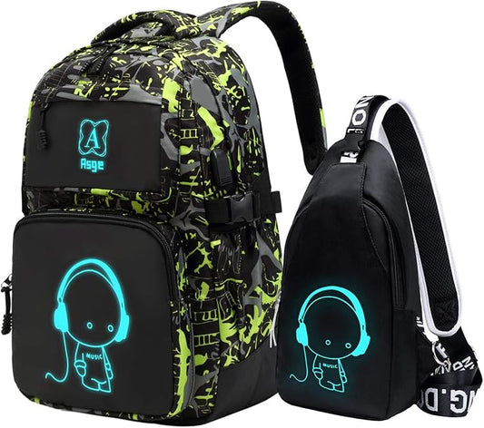 Asge boys backpack for kids camo bookbag for middle school bags travel back pack (Green)