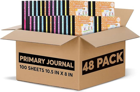 Primary Composition Notebook K-2, Primary Journal Grades K 2, Preschool, 1st Grade, Kindergarten Notebooks, Primary Ruled - 9.75 x 7.50 - Sturdy Covers - 100 Sheets - Assorted Colors (Bulk - 48 Pack)