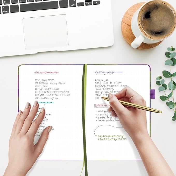 &And Per Se Dotted Journal Notebook, A5 Hardcover Aesthetic Dotted Notebook – 160 Pages 100gsm Thick Dot Grid Paper, 3 Sticker Sheets – Gift-Ready Journaling Kit for Women (Lavender Grove)