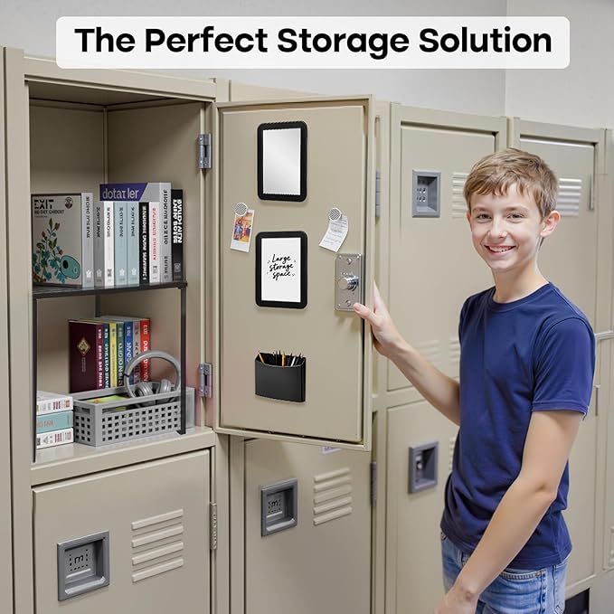 Locker Organizer Accessories Kit for Boys, 8 Pcs Black Locker Decorations for Middle School, Back to School Preppy Essentials Set