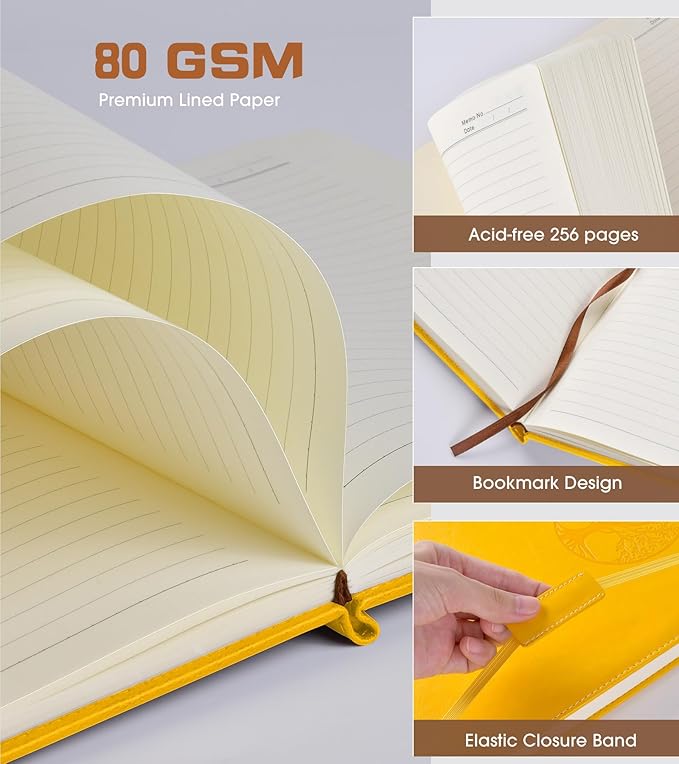 Lined Journal Notebook for Women Men,256 Thick Pages,A5 Hardcover Vintage Leather Journal for Writing,Travel,Business,Work, School,College Ruled Notebooks for Note Taking,Daily Diary 5.7"×8.3"