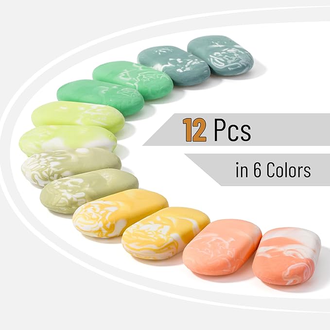 Mr. Pen- Marble Pencil Erasers, 12 Pack, 1" x 2", Soft Rubber Marble Pencil Erasers for School, Office, Art Sketching, Homework, Exams, Clean Smudge-Free Correction