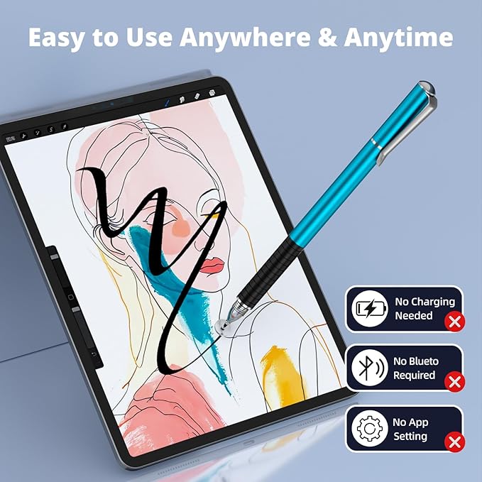4-Pack Capacitive Stylus Pens for Touch Screens, 2-in-1 High Sensitivity Fine Point Disc & Fiber Tip Stylus with Portable Clip, Universal for iPad, iPhone, Android, Tablet & Drawing Stylist