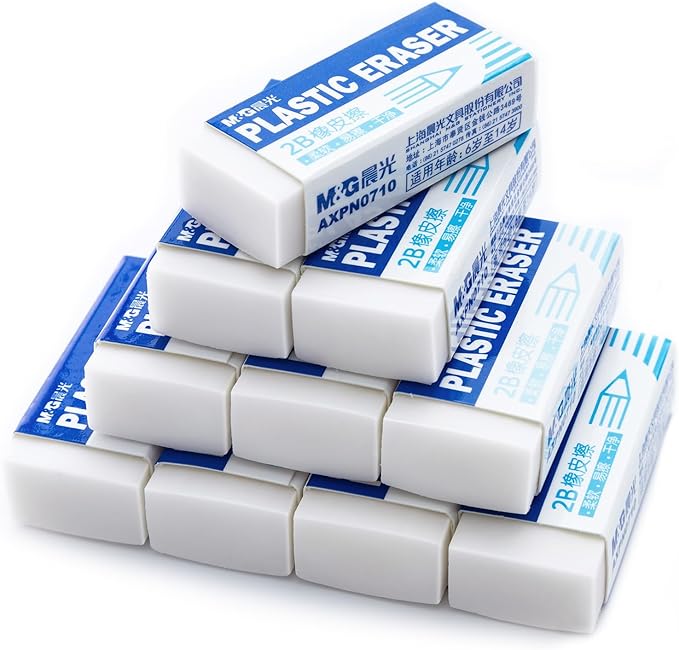 M&G 12 Pack Pencil Erasers, Small White Rubber Eraser for Kids School Students Office, Art Erasers for Drawing Sketching Bulk