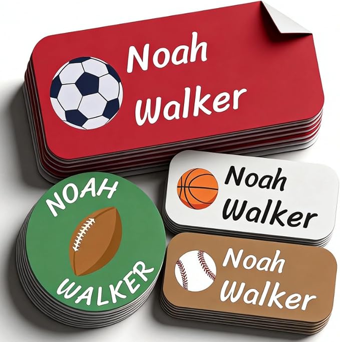 Custom Waterproof Name Labels - Mini Stickers Personalized for Kids, Toddlers & Parents. (sportA)