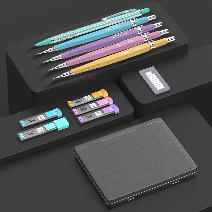 Mr. Pen- Pastel Mechanical Pencil Set, 5 Mechanical Pencils (0.3, 0.5, 0.7, 0.9, 2.0mm), 5 HB Lead Refills & 10 Eraser Refills, Precision Drawing Pencils for Sketching, Writing & Artwork