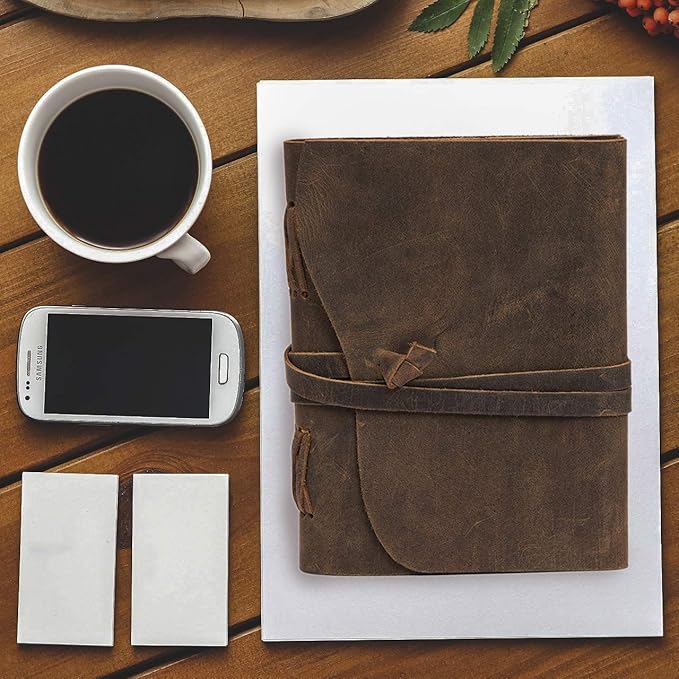 Leather Journal Travel Diary, Handmade Vintage Bound Notebook for Men & Women, Antique Finish, Genuine Buffalo Leather- Quality Lined Brown Paper Perfect for Notes, Art Sketchbook, 7X5 Inches, Brown